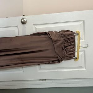 Brown formal dress, strapless, Rouched top, sash and working zipper/clip
